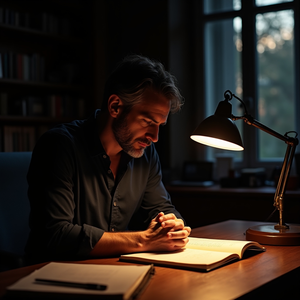 Persona reflexionando sobre su proyecto de emprendimiento en un escritorio moderno